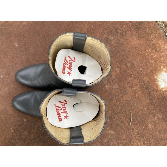 TONY LAMA Mens Boots 8.5 D Gray All Leather Ropers Cowboy Western 7703M Vintage - Picture 10 of 12